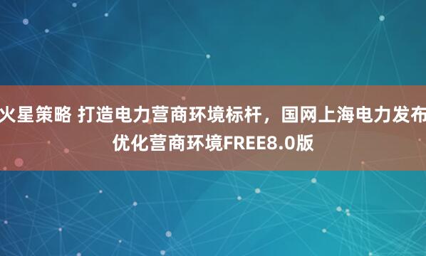 火星策略 打造电力营商环境标杆，国网上海电力发布优化营商环境FREE8.0版